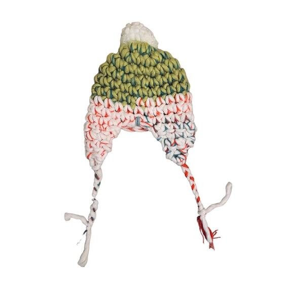 Pistil Marcy Chunky Puffy Yarn Knit Hat Earflaps Pom Lime Green Womens - Picture 2 of 6